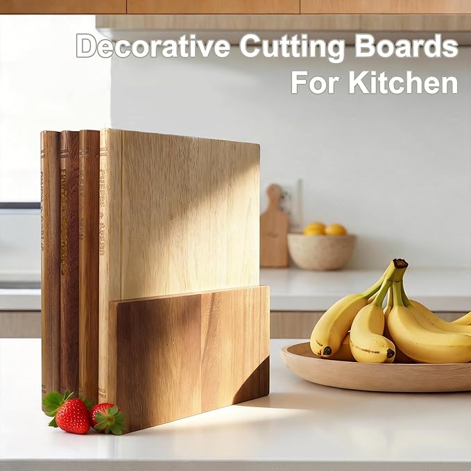 4 Pcs Book Cutting Board Set With Magnetic Knife Holder,Non Toxic Book Wood Cutting Boards With Labels,Made Of Four Different Solid Woods,Chopping Board For Kitchen Decoration (No Knives)(4)