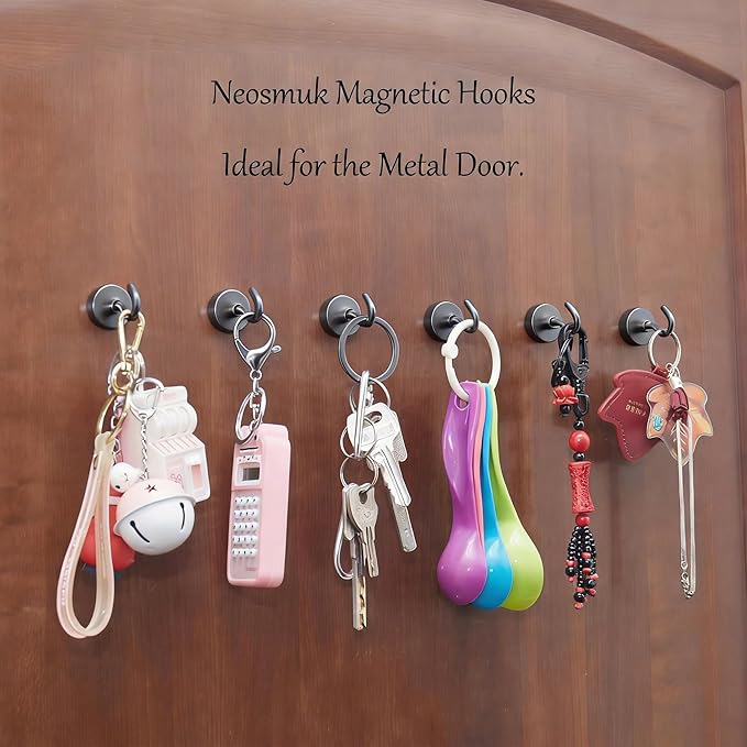 Neosmuk Magnetic Hooks, Heavy Duty 40lb+ Strong Magnet Hook for Cruise Cabins, Cruise Essentials 2026 for Hanging, Metal Wall Refrigerator Hangers (Gunmetal, 10 Pack)