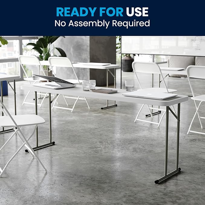 Flash Furniture Kathryn 6' Rectangular Plastic Folding Table, Long Plastic Foldable Table for Indoor/Outdoor Events, White