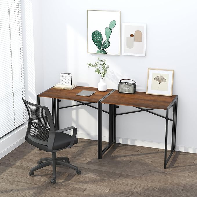 Lutown-Teen 32 inch Folding Small Desk, Writing Gaming Computer Camping Desk for Small Spaces, No Assembly Required Home Office Desk, Mahogany