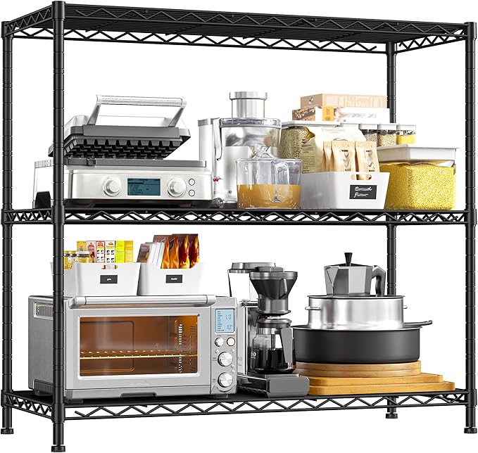 DurayLoly 35.6" W Storage Shelves, 3 Tier Adjustable Metal Shelving Unit Heavy Duty Steel Wire Rack for Kitchen,Laundry,Pantry,Office,Garage, Closet,Black(35.6" Wx14 Dx35.6 H)