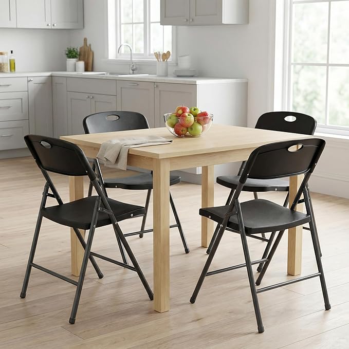 DUMOS 4 Pack Folding Chairs Heavy Duty - Plastic Stackable Portable Dining Chairs Set, Wedding, Party, Patio, Garden, for Indoor Outdoor, for Home and Office, Conference, Black