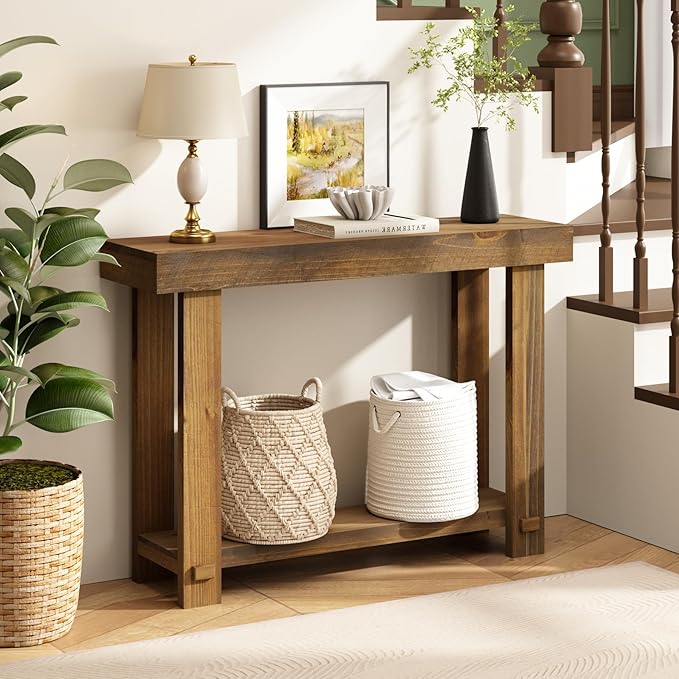 HOKYHOKY Solid Wood Console Table for Entryway, 42.5" Farmhouse Entryway Tables Thickened Tabletop and Legs Rustic Narrow Skinny Behind Couch Sofa Table for Living Room, Hallway, Foyer