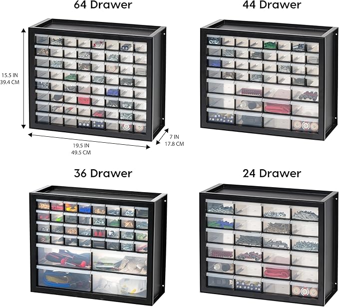 IRIS USA 64-Drawer Screw Organizer, Made in USA, Storage Chest for Hardware, Screws, Nuts & Bolts, Garage Tools, Charms, Beads, Craft, Scrapbook & Hobby Supplies, Teacher Toolbox, Black