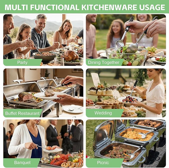 4 Pcs Cooking Utensils Set, 18/0 Stainless Steel Kitchen Utensils, Wok Utensils Set Include Slootted turner, Flat Spatula, Spoon Slotted, Spoon, Easy to Clean