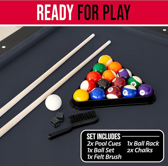 GoSports 6, 7, or 8 ft Billiards Tables - No Assembly, Choose Your Color - Portable Pool Table Includes Full Set of Balls, 2 Cue Sticks, Chalk and Felt Brush