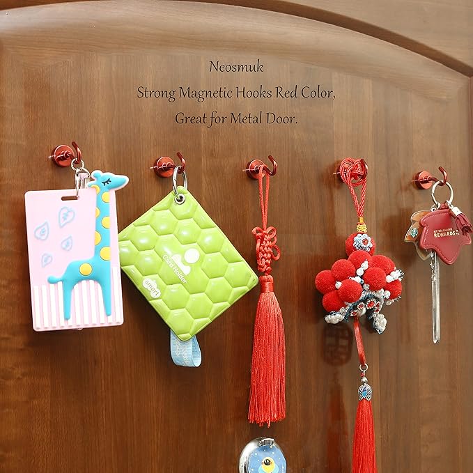 Neosmuk Magnetic Hooks, Heavy Duty 30lb+ Strong Magnet Hook for Cruise Cabins, Cruise Essentials 2026 for Hanging, Metal Wall Refrigerator Hangers (Red, 15 Pack)
