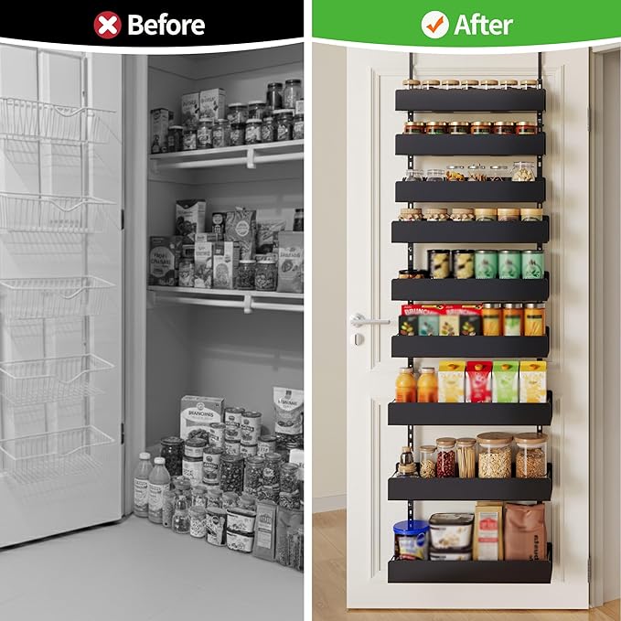 Large Over the Door Pantry Organizer - 9-Tier Hanging Spice Rack with Metal Shelving for Kitchen Pantry Organization and Storage, Black