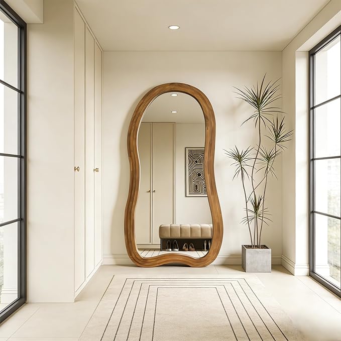 Irregular Full Length Mirror, 71"x33.5" Oversized Organic Floor Mirrors with Triple-Layer Solid Wood Frame, Asymmetrical Full Body Mirror for Living Room Entryway Hallway, Leaning/Hanging