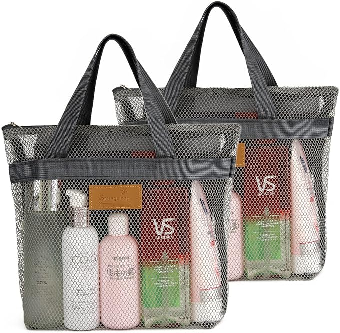 TOPASION Mesh Shower Caddy Bag Portable Hanging Toiletry and Bath Organizer with Zipper for Travel, Gym, Camping, College Dorms, Beach