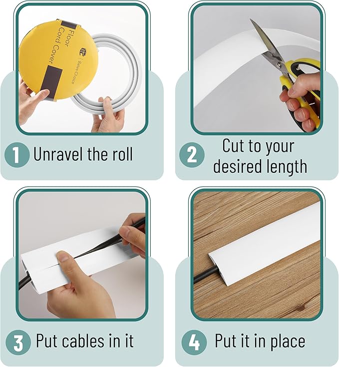 Bates- Floor Cord Cover, 30ft, Cable Cavity 0.6" (W) x 0.31" (H), Heavy Duty Wire Protector, PVC Extension Cords Hider, Protect Cords, Prevent Cable Trips, Cord Hider for Office, Home, Outdoor