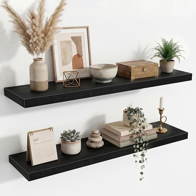 Acovy Floating Shelves for Wall,40 Inch Long Floating Shelves Set of 2,9.3" Deep Floating Shelf for Home Decor,Wall Mounted Bookshelf Large Display Storage Shelf for Bedroom Office Bathroom,Black