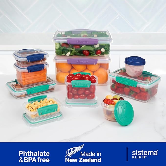 Sistema 20-Piece Food Storage Containers with Lids and Salad Dressing and Condiment Containers, Dishwasher Safe, Color May Vary
