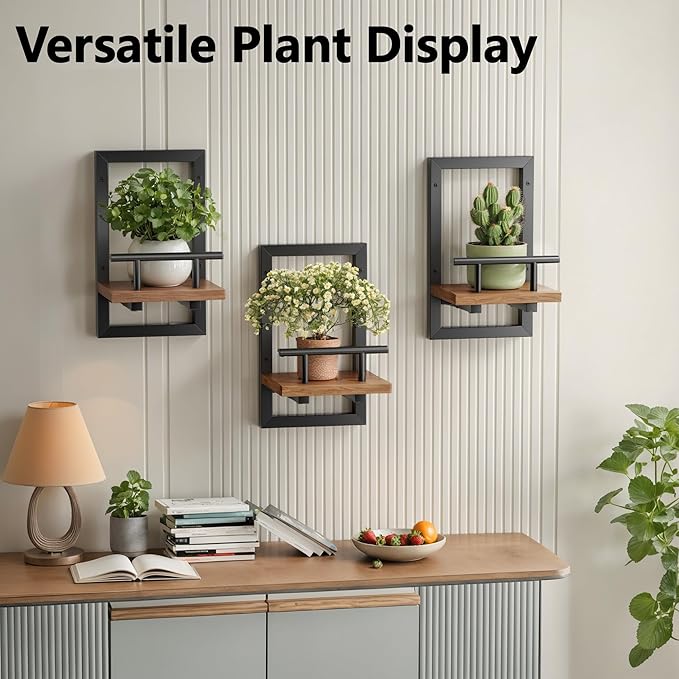 Sbosbo Floating Shelves for Wall, Plant Shelf Indoor, Wall Planters for Indoor Floating Plant Shelves for Bedroom, Living Room, Kitchen, Office, Bathroom Decor (3 Pack)