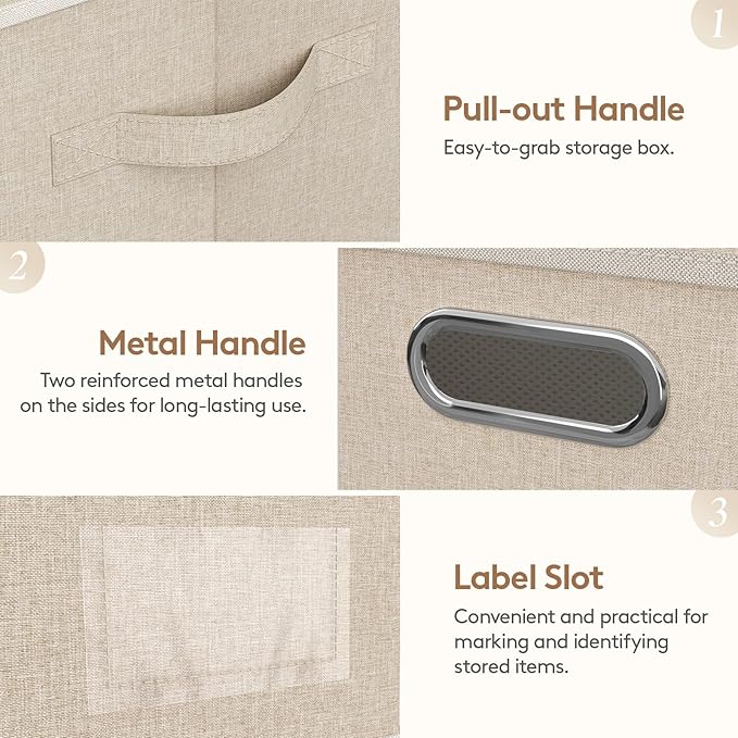 Lifewit Clothes Storage Bins with Lids, Fabric Foldable Storage Boxes with Handles, Decorative Closet Organizer, Stackable Cube Baskets Container for Bedroom, Office, 34.5L Large Beige, 3 Packs