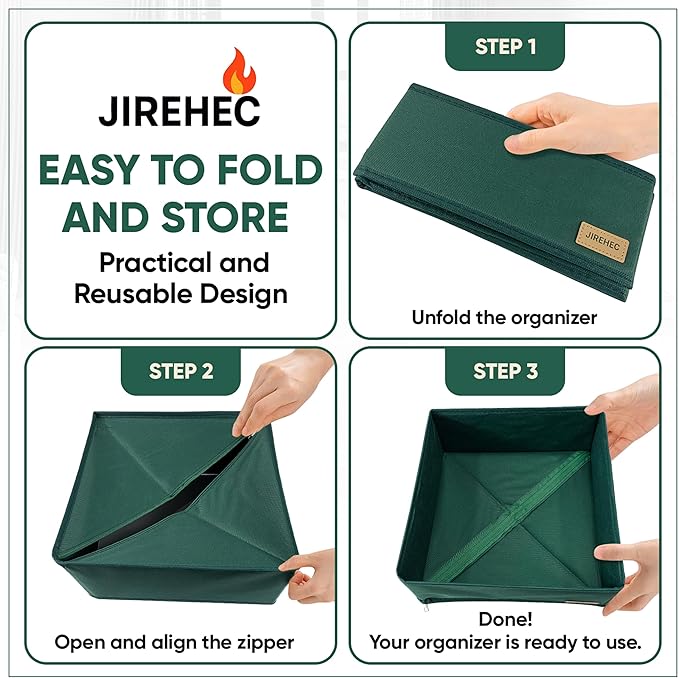Clothes Organizer, Transform Your Drawers in Seconds - Green Set of 6 Foldable Storage Boxes with Zipper, Durable 600D Fabric, Includes Fragrance Sachets, Ideal for Underwear, Socks, Baby Clothes