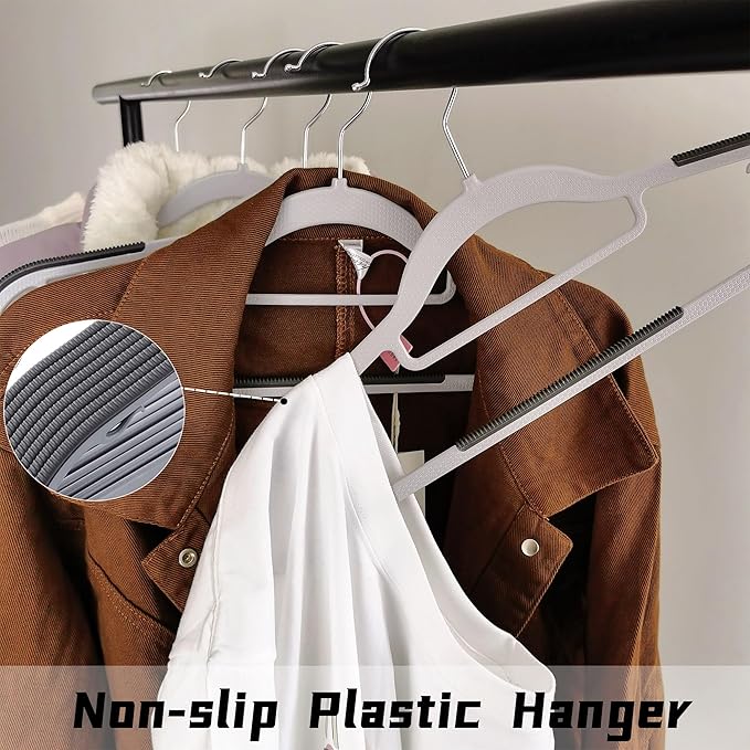 Plastic Clothes Hangers 50 Pack, Slim Space Saving Hangers with Anti-Slip Grip, 16.5 Inch Non Slip Coat Hangers with 360° Swivel Hooks for Shirts, Pants, Jackets & Closet Organization