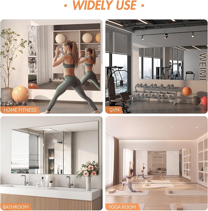 Hasipu Home Gym Workout Mirror 72" L x 36" W-1pc Large Full Length Mounted Full Body Frameless Mirror for Workout, Yoga, Garage, Bedroom, Dance