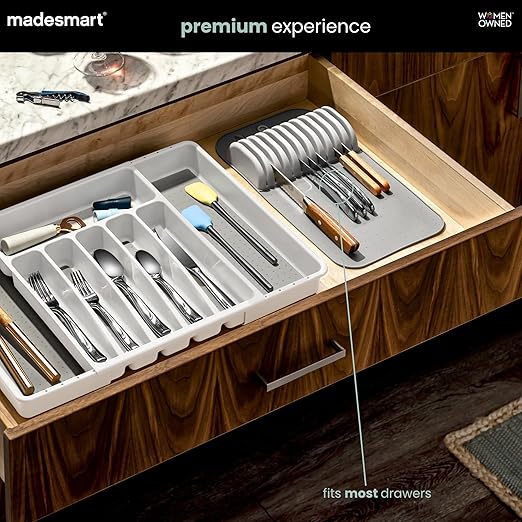 madesmart Large Knife Mat, Soft-Grip In Drawer Knife Organizer for 12 Knives, Non-Slip Kitchen Drawer Storage, Space Saving Knife Block Alternative, Premium