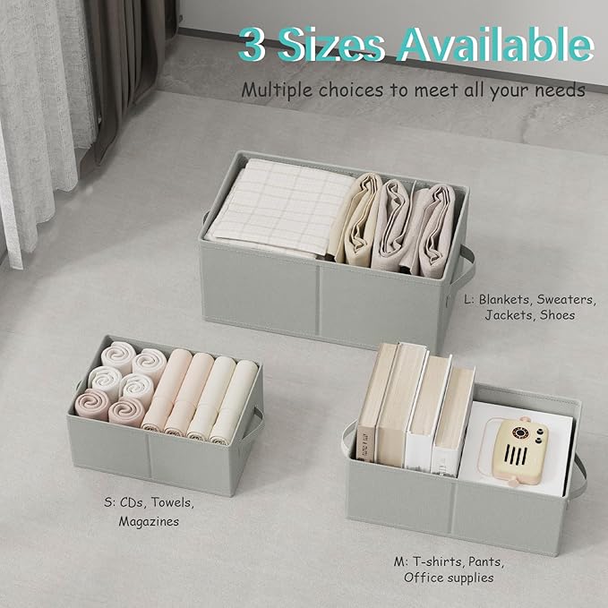 Foldable Closet Organizer, 3 Pack Cube Storage Bin, Clothes Basket for Shelves with 2 Handles, Saving Space, Grey, 18.5 x 11 x 7.9 In, XSNY11GL-3