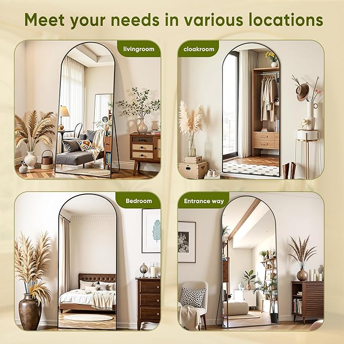 Full Length Mirror, 76"x34" Arched Full Body Mirror, Floor Mirrors with Stand, Body Mirrors Standing Hanging Leaning Against Wall,Aluminum Frame Mirrors for Bedroom Cloakroom,Living Room,Black