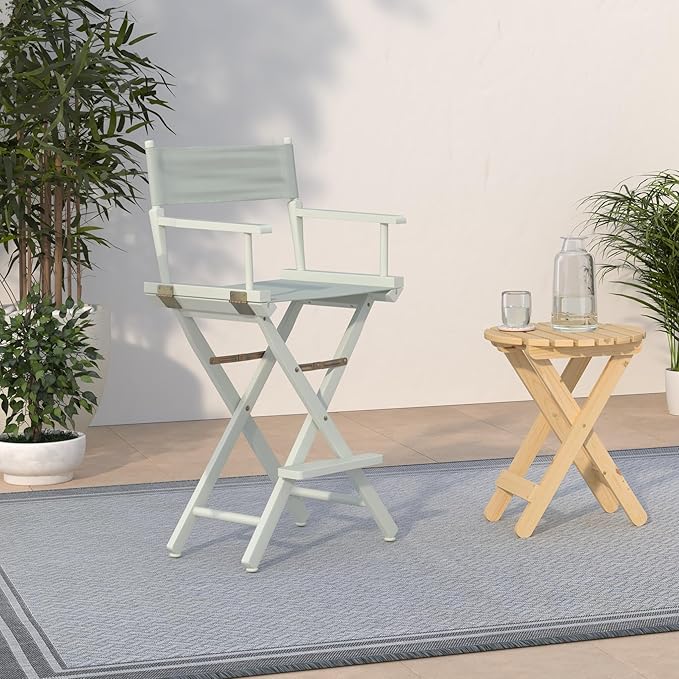 Casual Home Director's Chair ,White Frame/Gray Canvas,30" - Bar Height