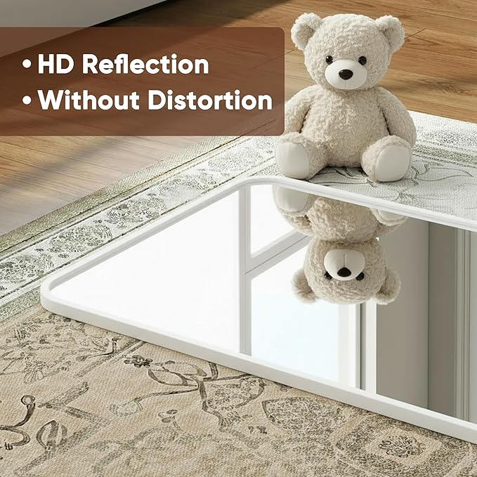 Antok 48''x 14'' Full Length Mirror Over Door, 4-in-1 Standing Leaning Wall Mounted, Adjustable Hanging Mirror for Bedroom Living Room, White, Rounded Corner