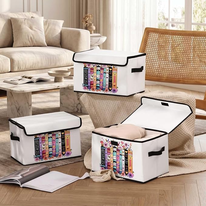 Stackable Storage Bins with Lids,Closet Organizers Fabric Box for Home and Office,Blanket Clothes Organizers,Under Bed Storage Containers 3 Pack