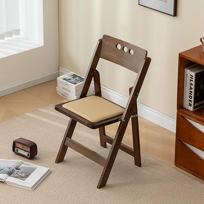 Wooden Folding Chair with Soft Cushion, Simple and Stylish, Comfortable and Durable, Suitable for Weddings, banquets and Events,no Assembly Required,Round Hole Fruitwood, Set of 2
