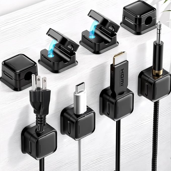 Magnetic Cord Organizer for Desk, 8 Pack Cable Clips for Cord Management, Adhesive Cable Holder for Car, Home Office Desk Accessories, Wire Organizer for Nightstand & Wall