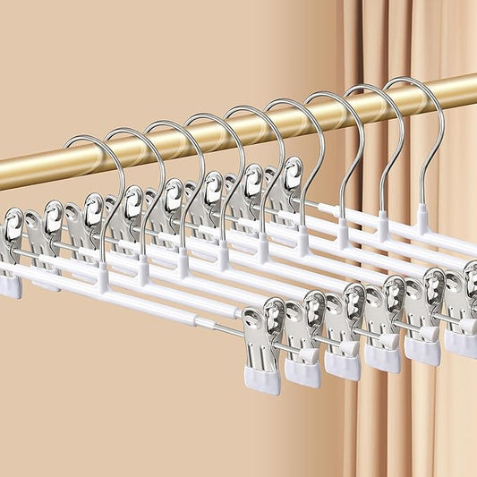 14Inch 60 Pack Pants Hangers with Clips Adjustable Skirt Hangers for Women Non-Slip Trousers Hanger for Jeans Shorts Clothes Hanger for Pants Heavy Duty Space Saving,White
