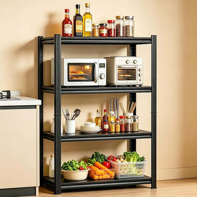 PRESTELION 4-Tier Adjustable Bakers Rack, 1600 lbs Capacity All-Steel Standing Kitchen Shelf, 35.4" L x 15.7" W x 54" H - Microwave Stand with Storage for Kitchen, Living Room, Dining Room