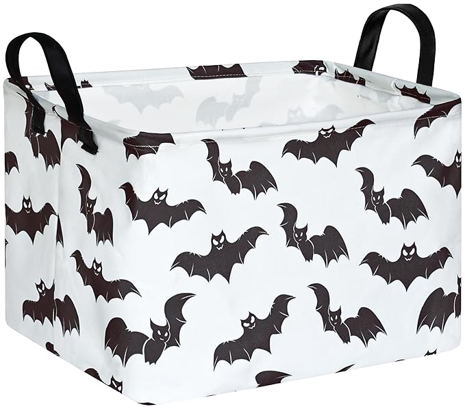 Halloween Bat Storage Basket with Handles Open Gifts&Candy Spooky Basket stuffers for Kids Baby Collapsible Women Organizer Bins Toys Boxes for Shelves Home Office