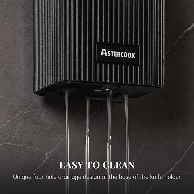 Astercook Knife Set, 6-Piece Kitchen Knife Set with Block, High Carbon Stainless Steel Ultra Sharp Kitchen Knives, Wood Grain Handle, Dishwasher Safe Knife Block Set, Black, Kitchen Utility Knives