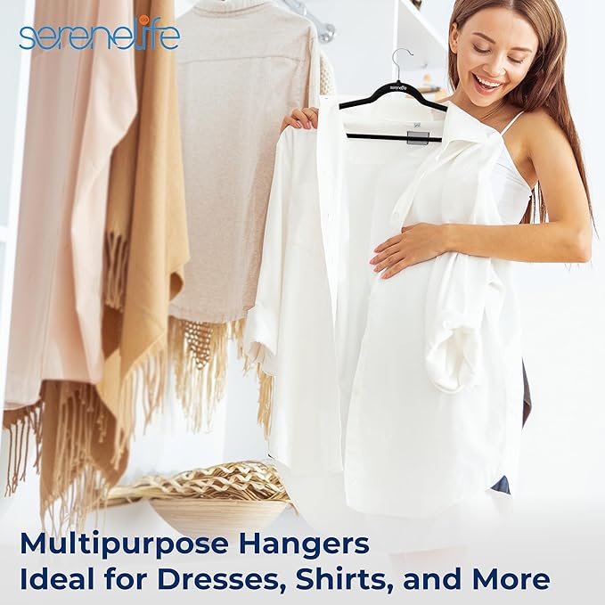 SereneLife 30 Pieces Velvet Hangers - Space Saving Heavy Duty Slim Suit Clothes Hanger Set with 360 Degree Swivel Metal Hook, Can Hold Up to 10 Lbs. for Coats, Jackets, Pants & Dress (Black)