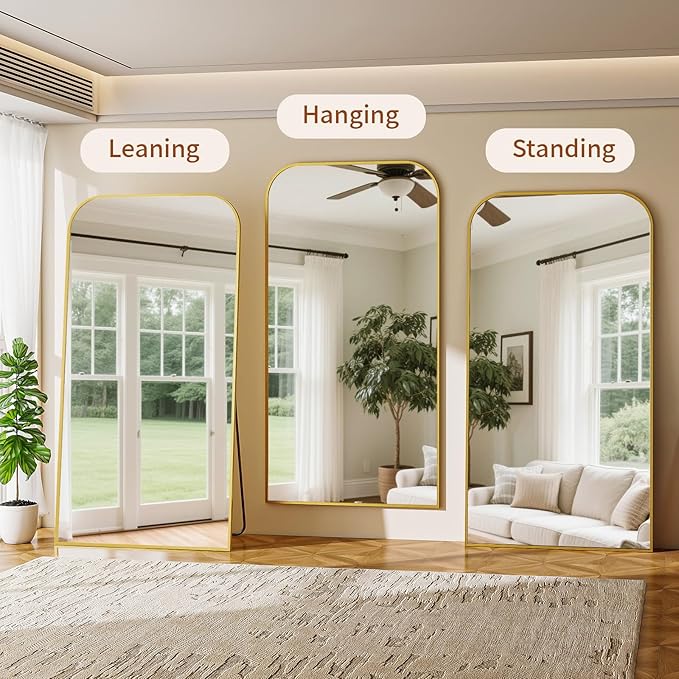Full Length Mirror 86"x40" Arched Floor Standing Large Mirrors Full Body Mirror with Stand - with Aluminum Frame for Bedroom Living Room, Gold