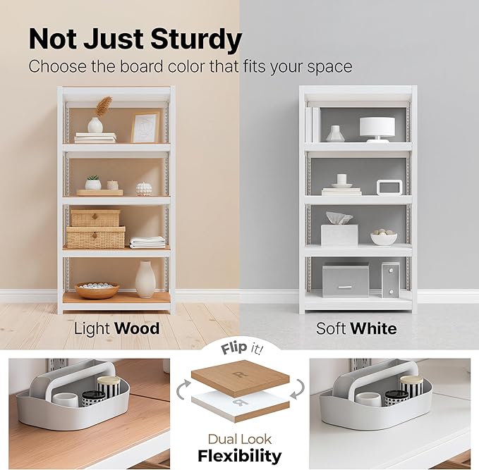 HOMEDANT House 48.1" W Deep 5 Tier Heavy Duty Garage Shelving Adjustable Metal Rack Storage Shelves Standing Shelf Unit Organizers Industrial Warehouse Basement White 1Pack