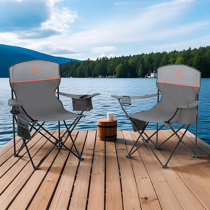 ALPHA CAMP Camping Chairs 350LBS Capacity, Heavy Duty Folding Chair with 4-Can Cooler Bag, Portable Outdoor Chair with Cup Holder for Adults, Collapsible for Tailgating, Beach, Fishing