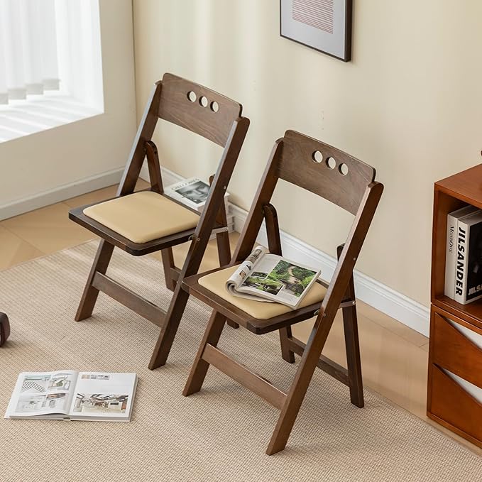 Wooden Folding Chair with Soft Cushion, Simple and Stylish, Comfortable and Durable, Suitable for Weddings, banquets and Events,no Assembly Required,Round Hole Fruitwood, Set of 2