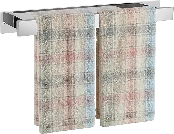 Bathroom Towel Bars,16-Inch Stainless Steel Towel Bar for Large Towel,Strong Self-Adhesive/Screws Wall Mounting,Rust-Proof,Towel Holder for Bathroom and Kitchen Storage (Chrome)