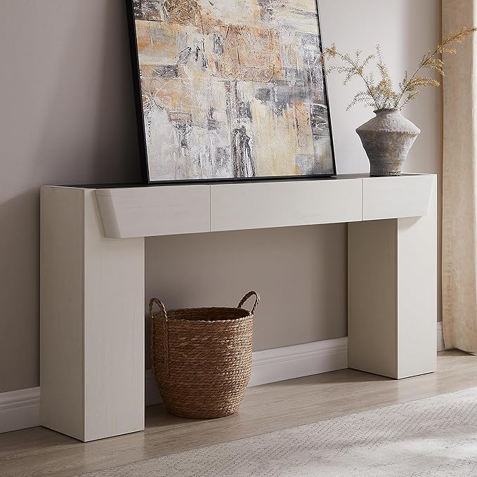 JXQTLINGMU 63" Long Wood Console Table with Storage Drawer, Modern Entryway Table, Sofa Table Behind Couch, Farmhouse Console Tables for Entryway Hallway Living Room, White