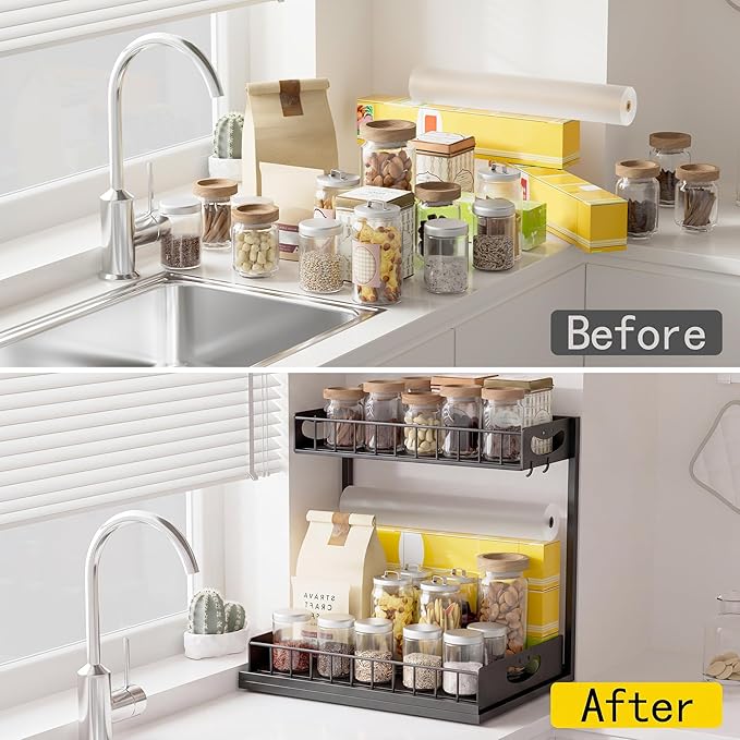 Under Sink Organizer with Pull-Out Drawers,Kitchen Sink Organizer,2 Tier Bathroom Organizers And Storage,Bathroom Accessories Set,Black 2 Pack