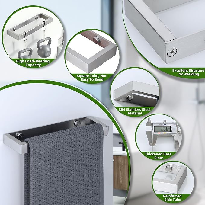 Alise 8 Inch Hand Towel Holder Towel Bar for Bathroom Wall Mount,Brushed Towel Hanger Towel Rack for Bathroom Lavatory,SUS304 Stainless Steel Towel Rail Towel Rod Self Adhesive or Drilling Mount