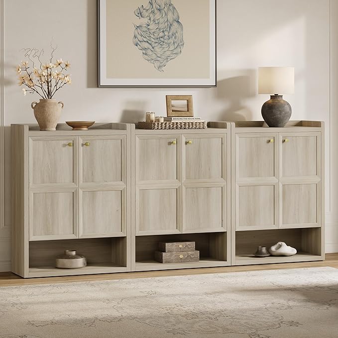 SICOTAS Shoe Cabinet Storage for Entryway - 72-Pair Shoe Cabinets with Doors and Adjustable Shelves, Farmhouse Large 7-Tier Shoes Storage Cabinet for Mudroom Closet Hallway, Grey White Oak, 3PCS