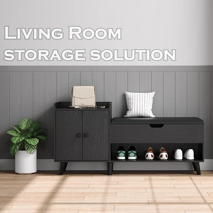 ZOPEND 50" Entryway Shoe Bench with Hidden Storage,Shoe Organizer Storage Bench with Shelf and Cabinet Entryway Bench for Bedroom Living Room and Hallway