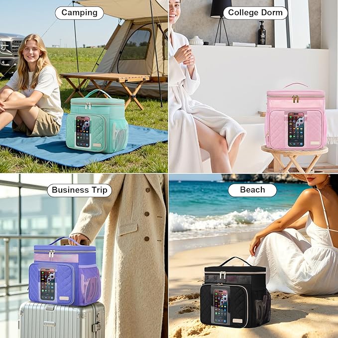 Portable Shower Caddy College Dorm Essentials (Full Size Bottle Compatible), Toiletry Bag for Women Men, Hanging Makeup Organizer Bag for Travel,Gym & Camping,Purple