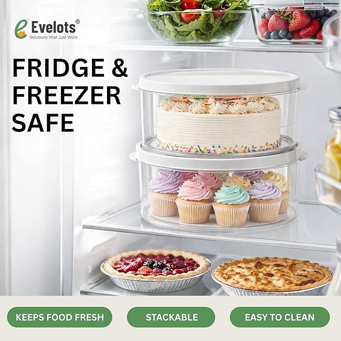 Evelots 4-Pack 10-Inch Airtight Food Storage Container with Lid - Portable Carrier for Pies, Cakes, Cupcakes & More - BPA-Free Clear Plastic - Secure & Easy Transport