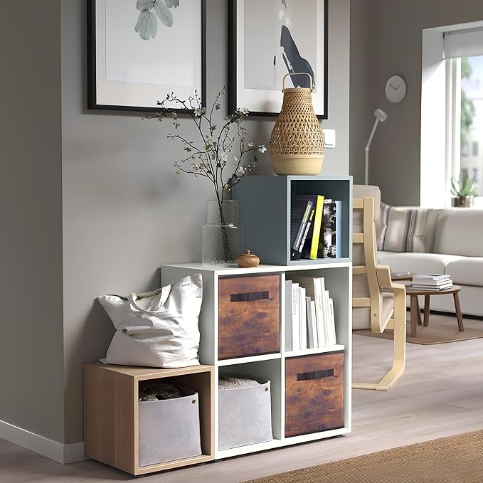 PowerKing Collapsible Storage Cubes with Handles, Fabric Foldable Bins for Closet Shelves, Durable Organization Storage Bins, 10.5'' x 11'' x 10.5'' (6Pack, Vintage Wood Grain)