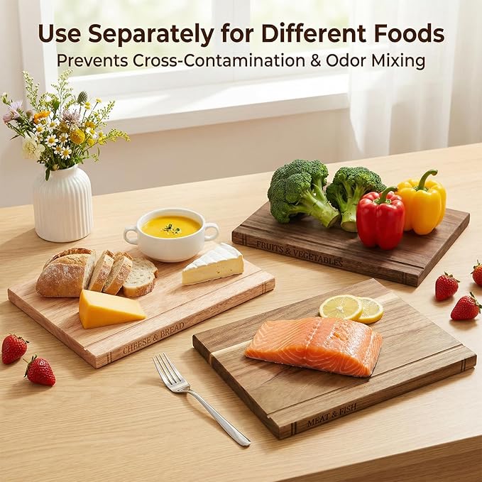 Solid Acacia Wooden Cutting Boards That Look Like Books, Decorative Book Shaped Cutting Board Library Set for Kitchen, Unique Gift for Book Lovers & Home Cooks (Mixed color 4)