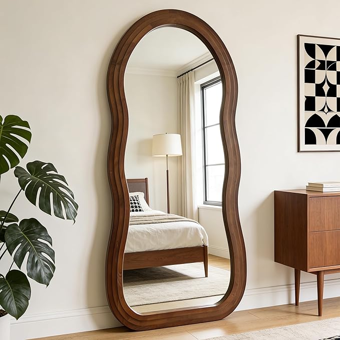 Wavy Full Length Mirror, 67"x31.5" Organic Floor Mirror with Triple-Layer Solid Wood Frame, Large Irregular Aesthetic Mirrors for Living Room Entryway Hallway, Leaning/Hanging